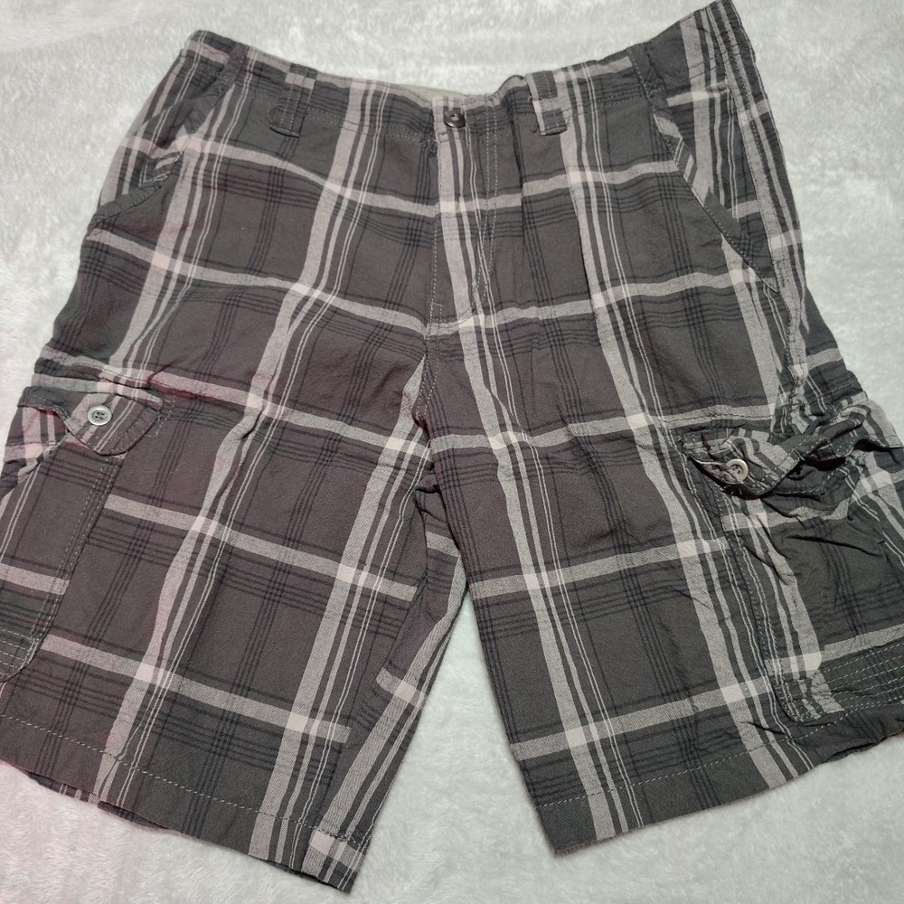 Highland‎ Outfitters Cargo Shorts Men 34/9 Black Plaid Skater Hiking Walking